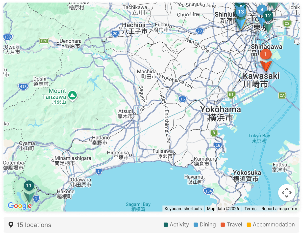 Trip itinerary map