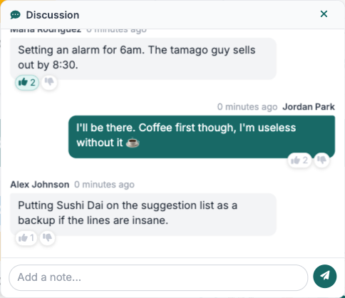 Itinerary item chat